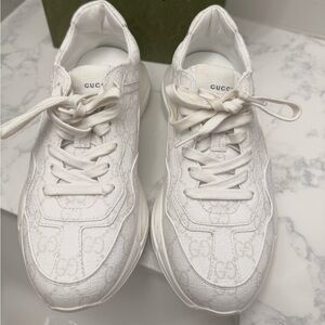 Gucci All-White Monogram Low-Top Sneakers